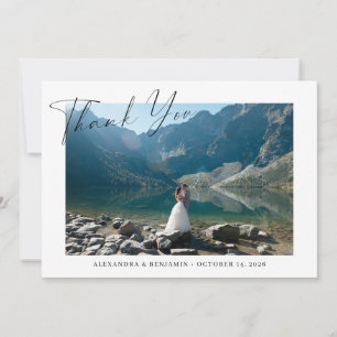 Tarjeta De Agradecimiento Elegante Foto de Boda Personalizada con Letra Scri