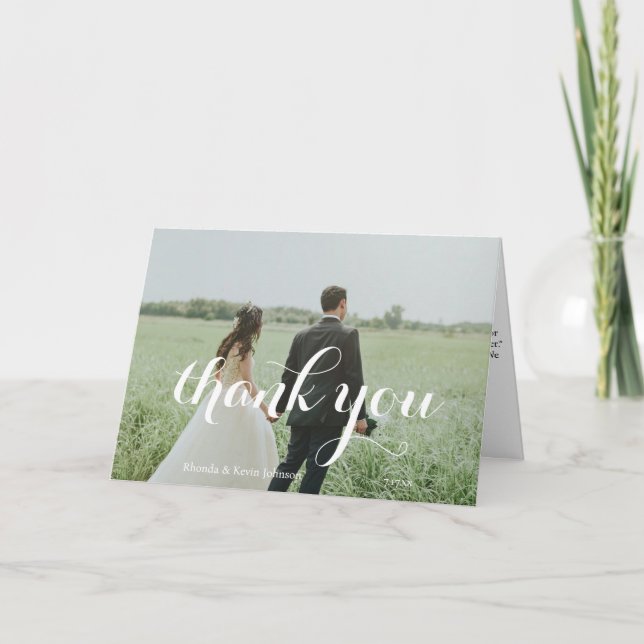 Tarjeta De Agradecimiento Elegante foto de boda personalizada Gracias (Anverso)