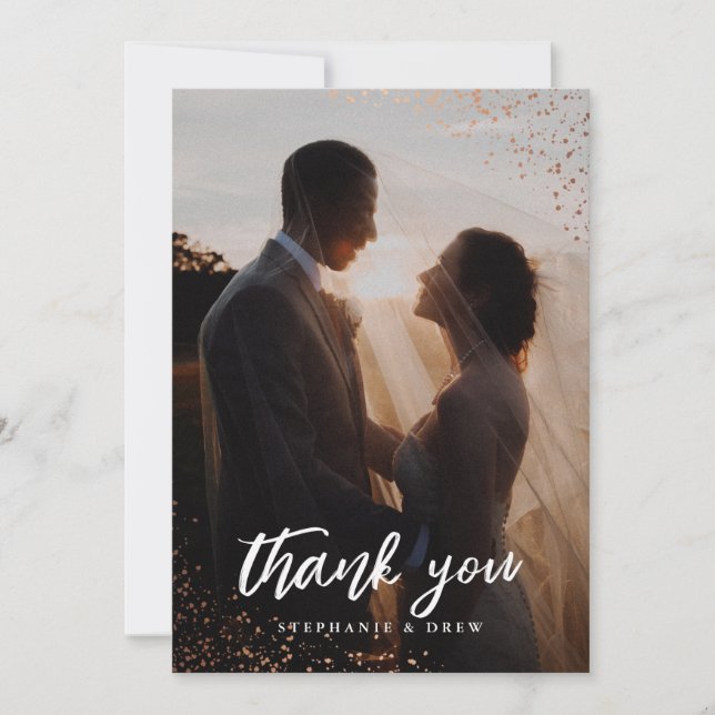 Tarjeta De Agradecimiento Elegante foto de Boda Purpurina de oro (Anverso)