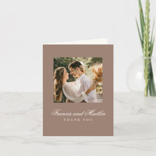 Tarjeta De Agradecimiento Elegante Foto de Boda Romántica en Marrón