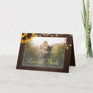 Tarjeta De Agradecimiento Elegante foto de boda rústica de girasoles