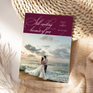 Tarjeta De Agradecimiento Elegante foto de boda sonriendo aún Arándano