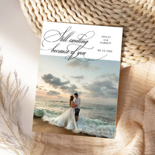 Tarjeta De Agradecimiento Elegante foto de boda sonriente en blanco