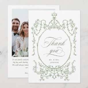 Tarjeta De Agradecimiento Elegante foto de Boda verde ornato de Victoria