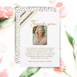 Tarjeta De Agradecimiento Elegante foto de cumpleaños de Purpurina de oro