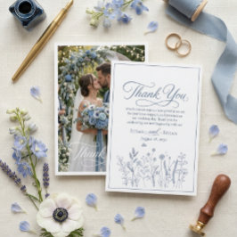 Tarjeta De Agradecimiento Elegante Foto de Flor Silvestre Azul Polvoriento d