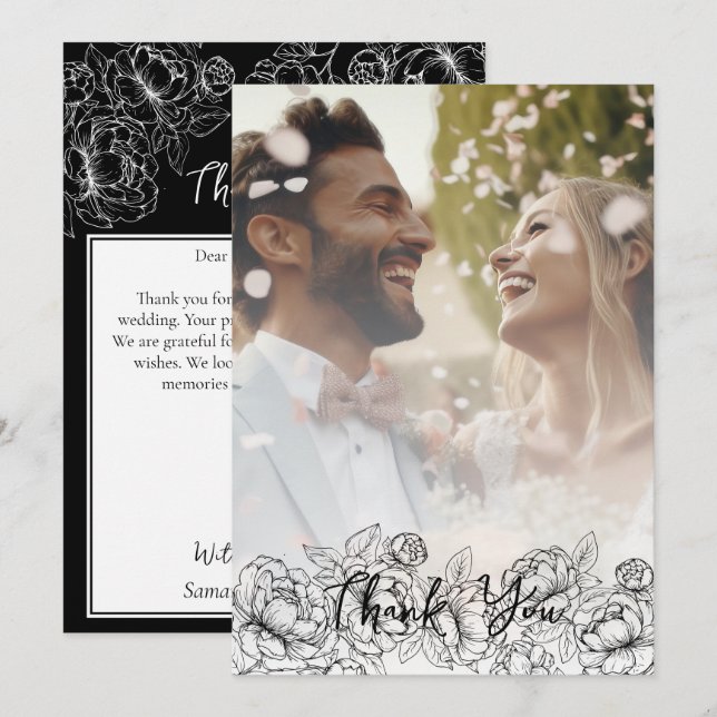 Tarjeta De Agradecimiento Elegante foto de floral floral moderna del Boho bl (Anverso / Reverso)