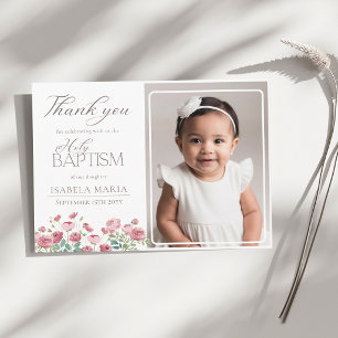 Tarjeta De Agradecimiento Elegante foto de flores de rosa y peonía para baut