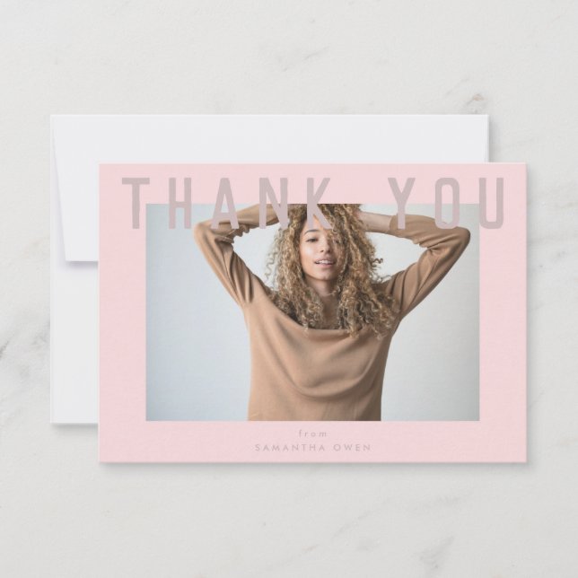 Tarjeta De Agradecimiento elegante foto de grado inteligente de moda rosada (Anverso)