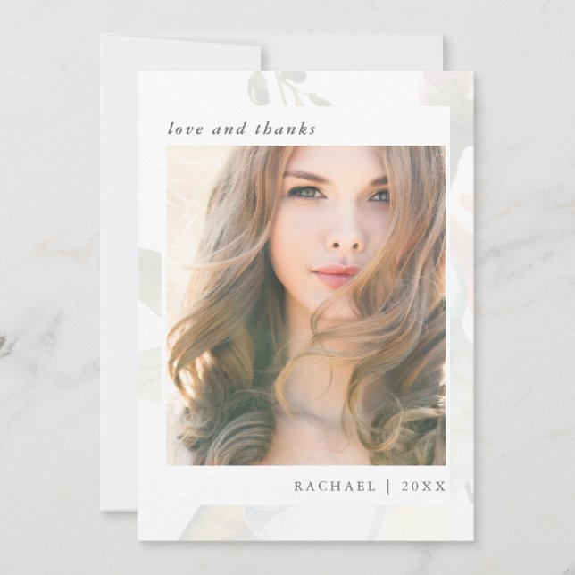 Tarjeta De Agradecimiento Elegante Foto De Graduación Botánica Gracias (Anverso)