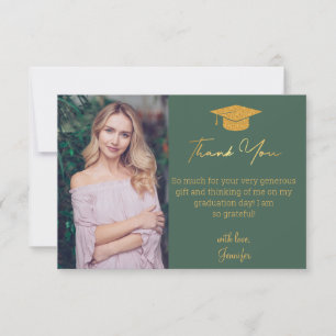 Tarjeta De Agradecimiento elegante foto de graduación con guión dorado sobre