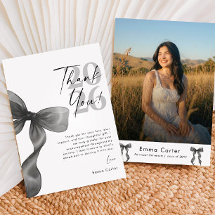 Tarjeta De Agradecimiento Elegante foto de graduación con lazo negro Fiesta 