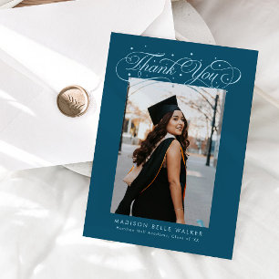 Tarjeta De Agradecimiento Elegante foto de graduación con letra Script en az