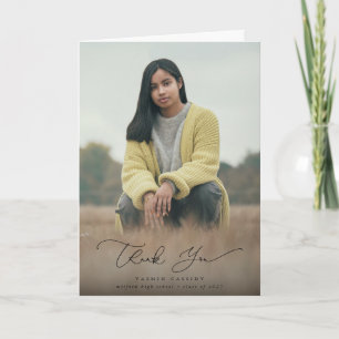 Tarjeta De Agradecimiento Elegante foto de graduación de escritura moderna