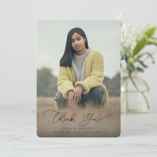 Tarjeta De Agradecimiento Elegante foto de graduación de escritura moderna