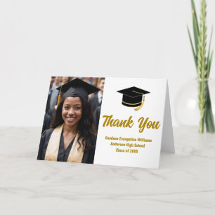 Tarjeta De Agradecimiento Elegante foto de graduación de oro personalizada
