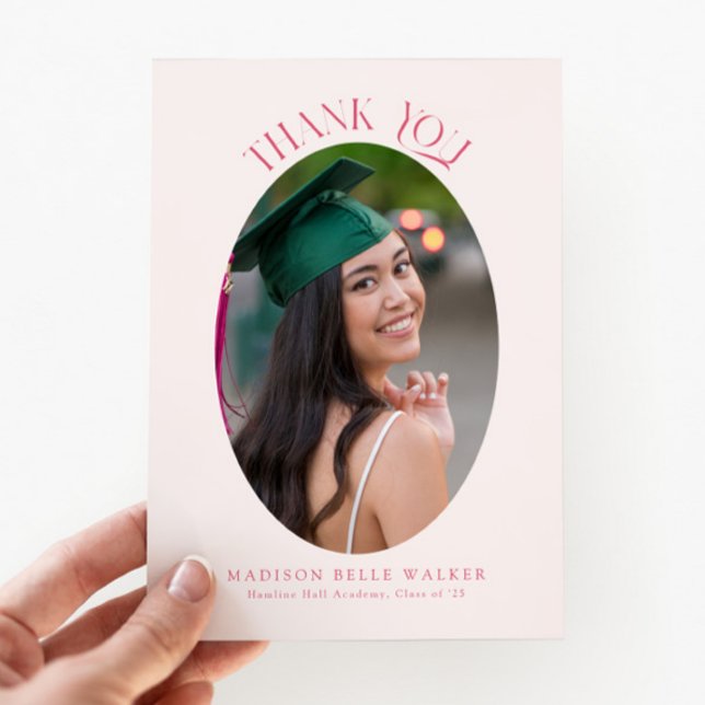 Tarjeta De Agradecimiento Elegante Foto De Graduación De Oval Rosa Gracias (Subido por el creador)