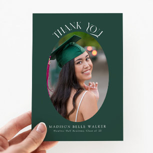 Tarjeta De Agradecimiento Elegante foto de graduación de Oval verde gracias