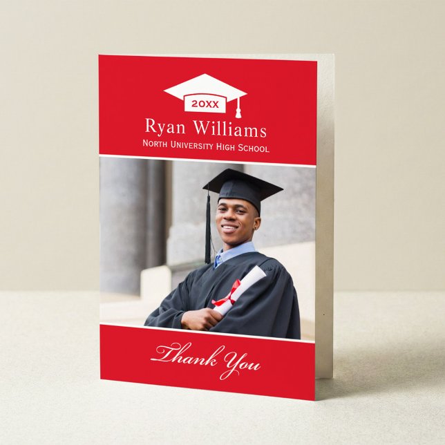 Tarjeta De Agradecimiento Elegante foto de graduación de Personalizado rojo  (Subido por el creador)