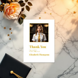 Tarjeta De Agradecimiento Elegante foto de graduación dorada y blanca