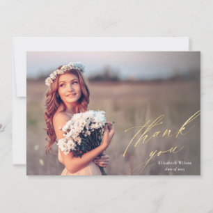 Tarjeta De Agradecimiento Elegante Foto de Graduación en Script Dorado Agrad