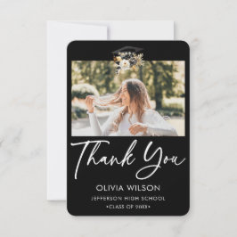 Tarjeta De Agradecimiento Elegante foto de graduación floral de oro blanco n