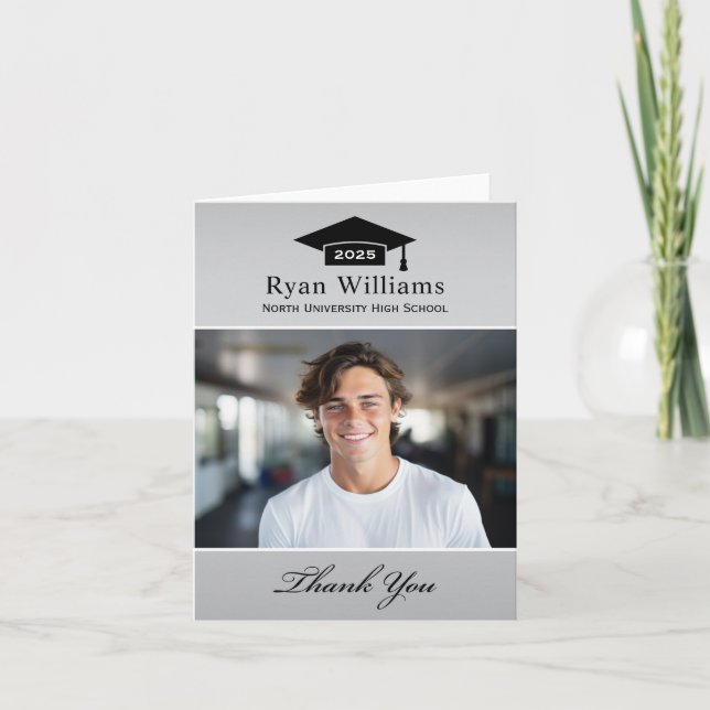 Tarjeta De Agradecimiento Elegante foto de graduación personalizada de plata (Anverso)