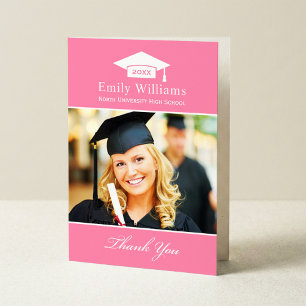 Tarjeta De Agradecimiento Elegante foto de graduación personalizada rosa