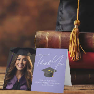 Tarjeta De Agradecimiento Elegante Foto de Graduada de Lavanda Personalizada