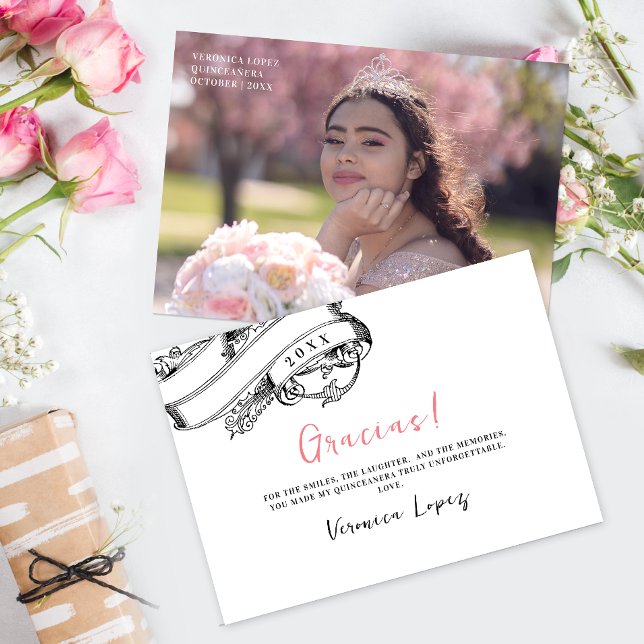 Tarjeta De Agradecimiento Elegante foto de Gratitud Real Quinceanera (Subido por el creador)