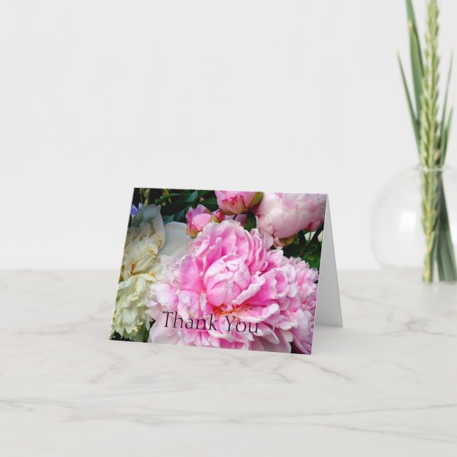 Tarjeta De Agradecimiento Elegante foto de jardín florido de peonia blanca r (Anverso)
