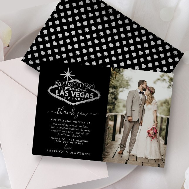 Tarjeta De Agradecimiento Elegante foto de la boda de destino de Las Vegas (Subido por el creador)