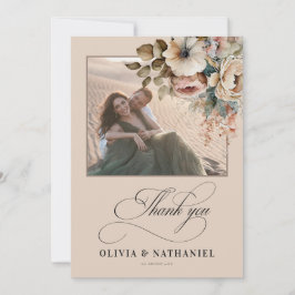 Tarjeta De Agradecimiento Elegante foto de la boda de la caída floral