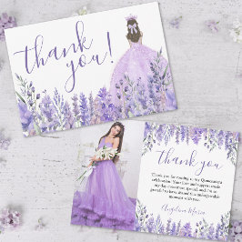 Tarjeta De Agradecimiento Elegante foto de Quinceañera púrpura floral