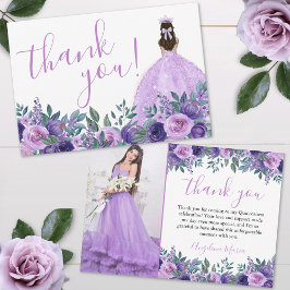 Tarjeta De Agradecimiento Elegante foto de Quinceañera púrpura floral