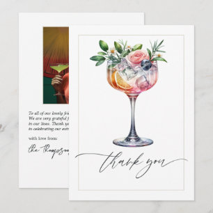 Tarjeta De Agradecimiento Elegante Foto de Té Nupcial de Cóctel Floral Rosa