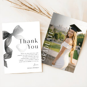 Tarjeta De Agradecimiento Elegante Foto de Tinta Negra Cinta de Graduación