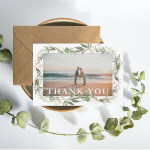 Tarjeta De Agradecimiento Elegante foto del Boho Golden Sage Eucalyptus Gree