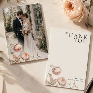Tarjeta De Agradecimiento Elegante foto editorial de boda con peonía melocot