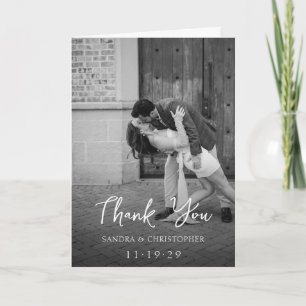 Tarjeta De Agradecimiento Elegante Foto en Blanco y Negro Boda Moderna