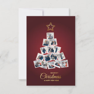 Tarjeta De Agradecimiento Elegante foto familiar de Año Nuevo y Árbol de Nav