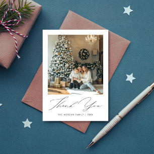 Tarjeta De Agradecimiento Elegante foto familiar de Navidades de guiones