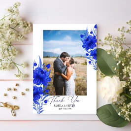 Tarjeta De Agradecimiento Elegante foto floral azul