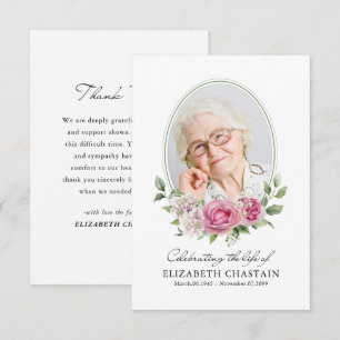 Tarjeta De Agradecimiento Elegante foto floral funeral conmemoración rosa