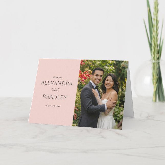 Tarjeta De Agradecimiento Elegante Foto Formal Rosa (Anverso)