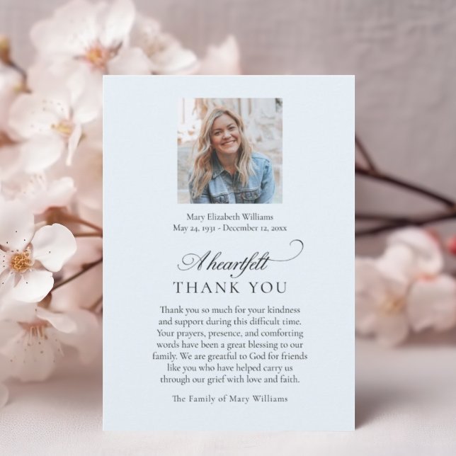Tarjeta De Agradecimiento Elegante foto funeral cristiano azul (Subido por el creador)
