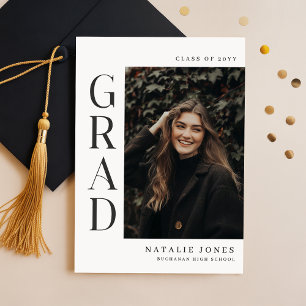 Tarjeta De Agradecimiento Elegante Foto Graduación en Blanco y Negro