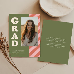Tarjeta De Agradecimiento Elegante Foto Graduación Script Verde Rojo