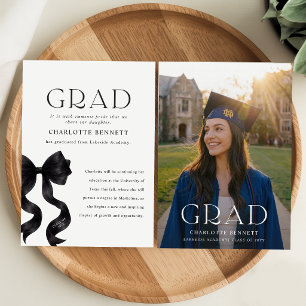 Tarjeta De Agradecimiento Elegante Foto Lazo Negro Graduación