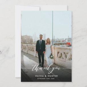 Tarjeta De Agradecimiento Elegante foto Minimalista de caligrafía negra